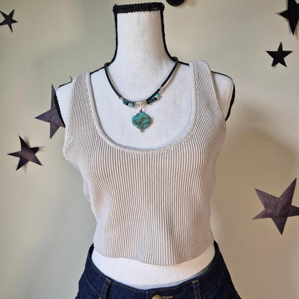 Aritzia Babaton Sculpt Knit Ribbed Cropped Tank Squareneck Yoga Athleisure L